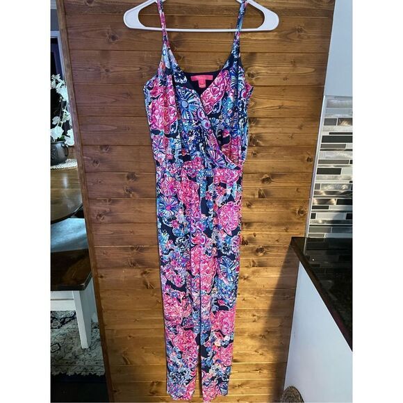 Lilly Pulitzer Pants - Lilly Pulitzer Dante Jumpsuit Stretchy High Tide Navy Turtle Amazement Sz XS